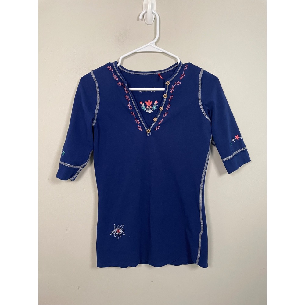 Alp N Rock Genevieve Embroidered Henley In Blue Size 2 Outdoor Apres Ski Casual